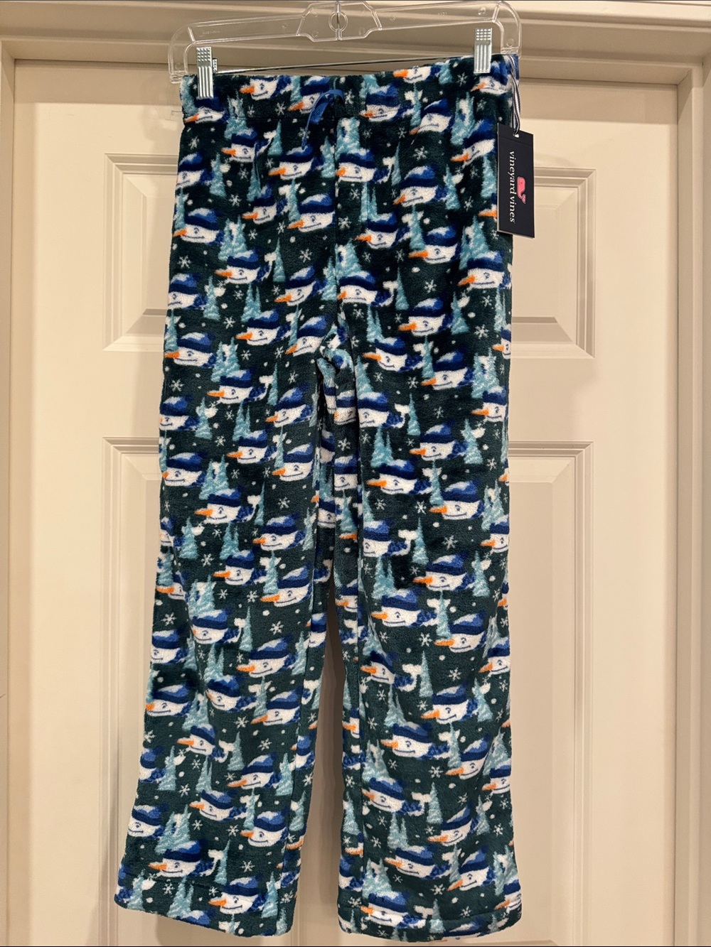 NWT Boys Vineyard Vines Snowman Fleece Lounge Pants  Green Blue & White M 10-12